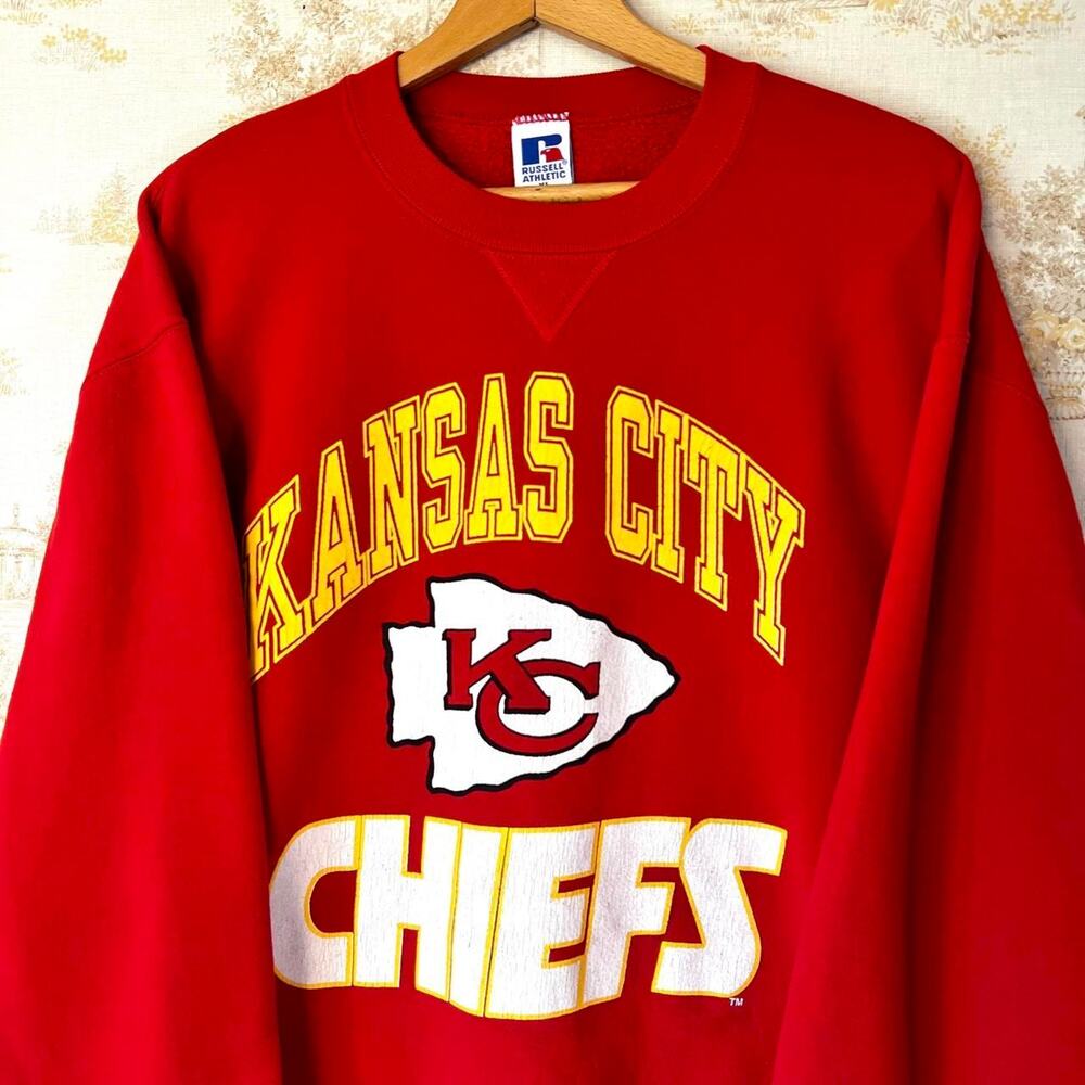 Vintage 90s Kansas City Chiefs Sweatshirt | Russell Athletic Crewneck | XL